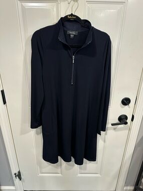 Karen Kane Navy Long-Sleeve Half-Zip A-Line Travel Dress
